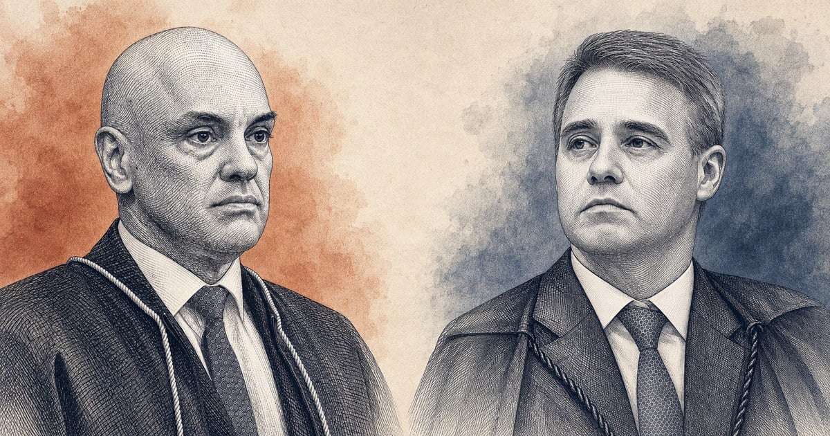 Ilustracoes de Alexandre de Moraes e Andre Mendonca frente a frente