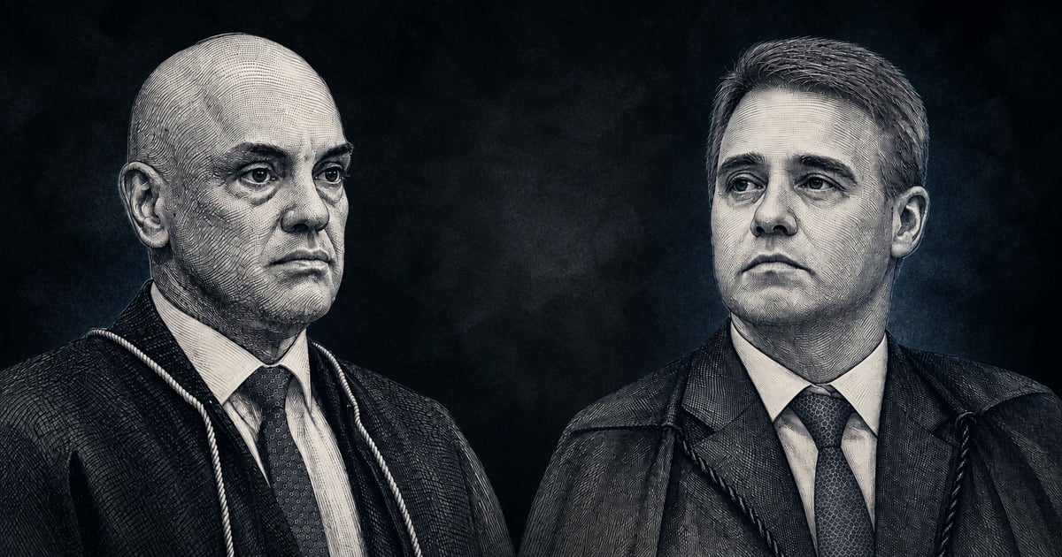 Ilustracoes de Alexandre de Moraes e Andre Mendonca frente a frente