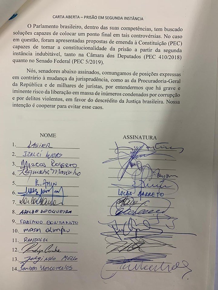 Confira a lista dos 37 senadores a favor da prisão na segunda instância 2