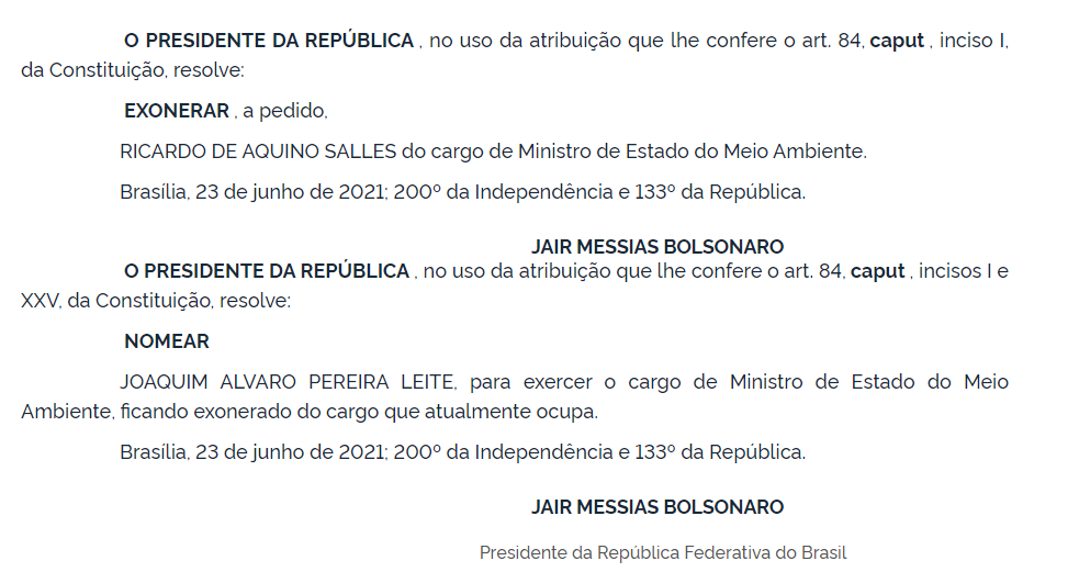 Ricardo Salles pede a Bolsonaro demissão do Ministério do Meio Ambiente 1