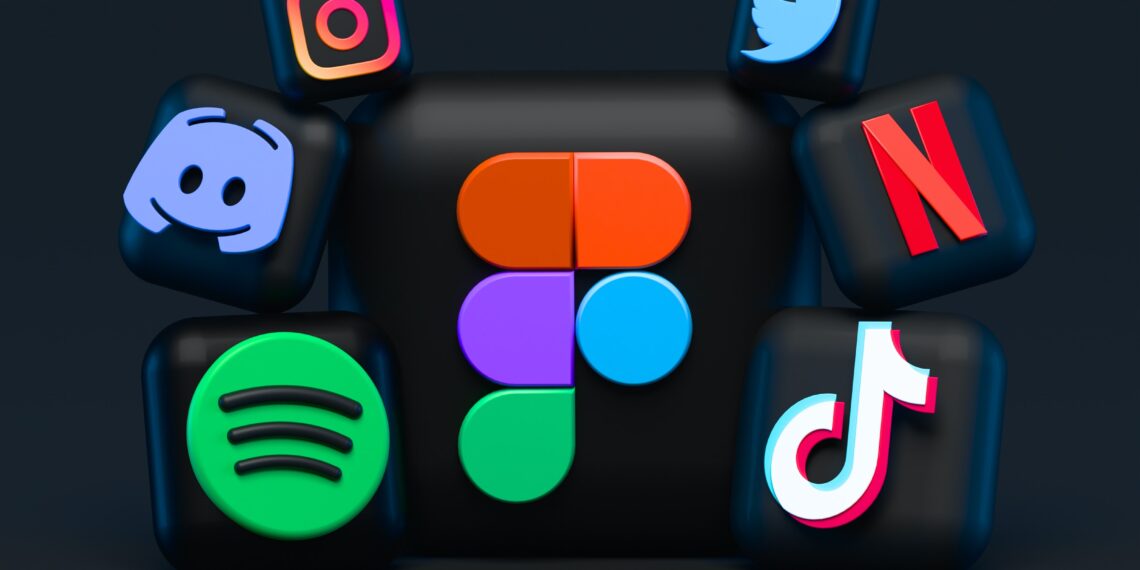 Ícones com logotipos de redes sociais (Instagram, Twitter, TikTok, Netflix, Spotify, Discord)