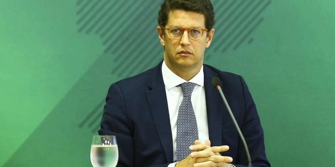 O ministro do Meio Ambiente, Ricardo Salles, durante entrevista coletiva após Cúpula de Líderes sobre o Clima.