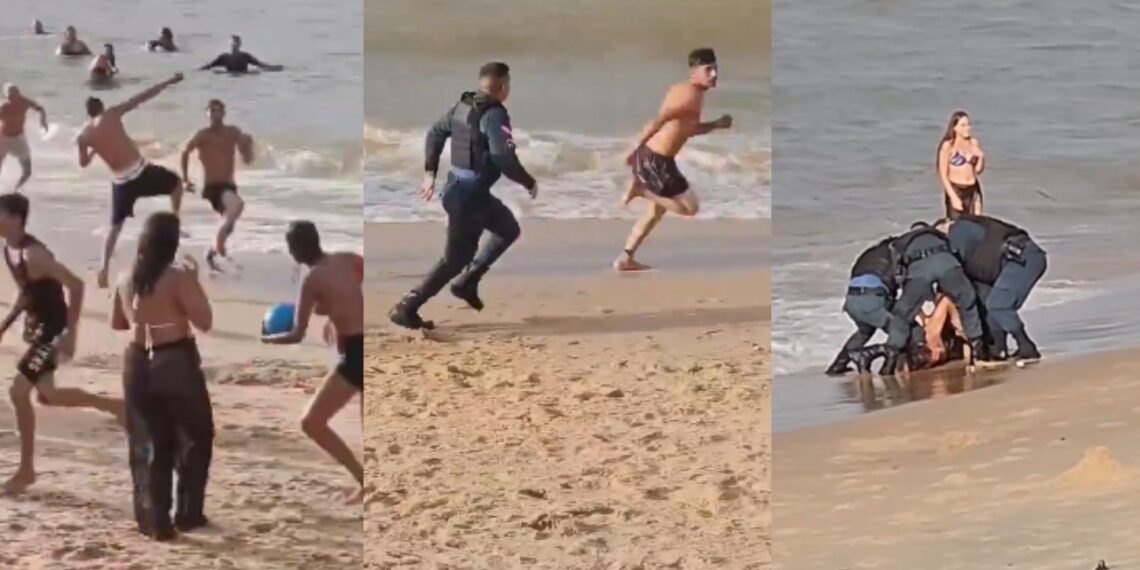Perseguição policial em praia conta com ajuda de banhistas e viraliza na internet 1