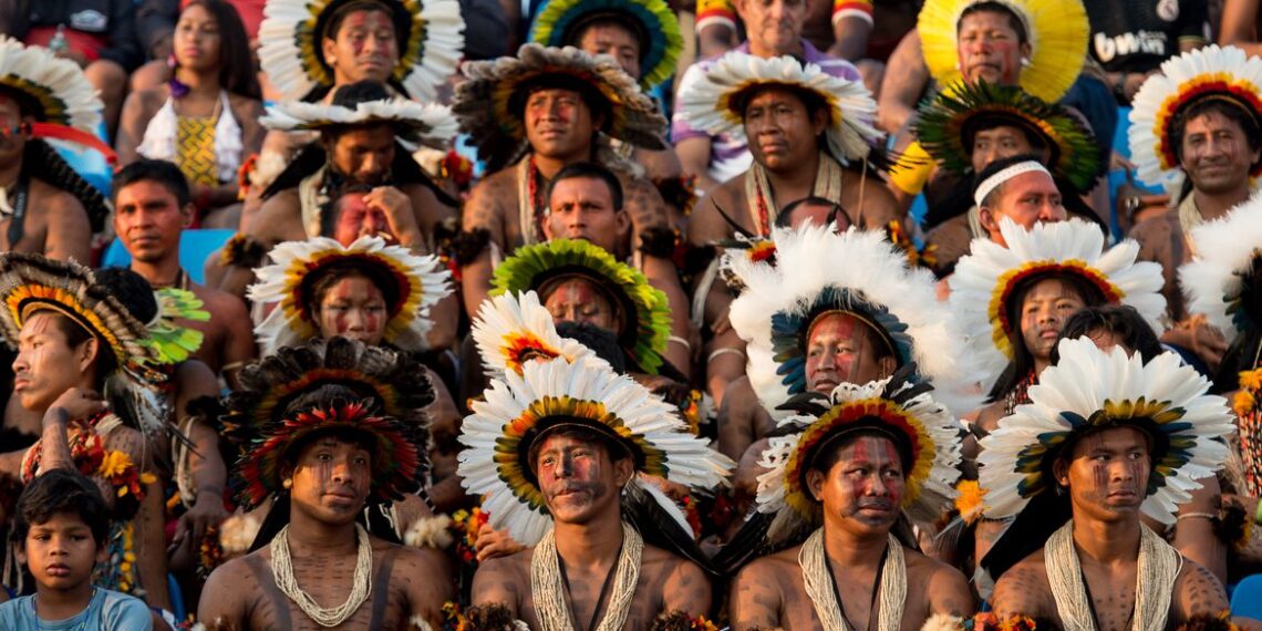 Palmas (TO) - Índios de diversas etnias brasileiras e estrangeiras assistem às demonstrações de esportes nos Jogos Mundiais dos Povos Indígenas ( Marcelo Camargo/Agência Brasil)