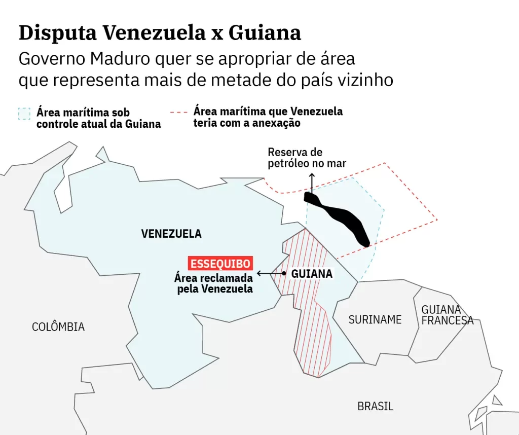 Disputa territorial entre Venezuela e Guiana já mudou até o mapa do Brasil; entenda 1