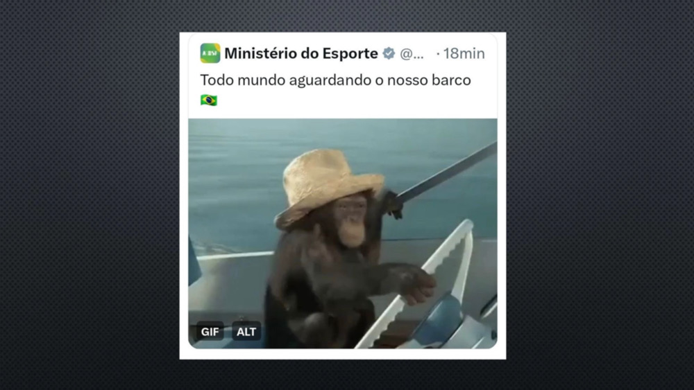 Ministério faz post com macaco em referência a barco do Brasil nas Olimpíadas 2 Ministério faz post com macaco em referência a barco do Brasil nas Olimpíadas 1