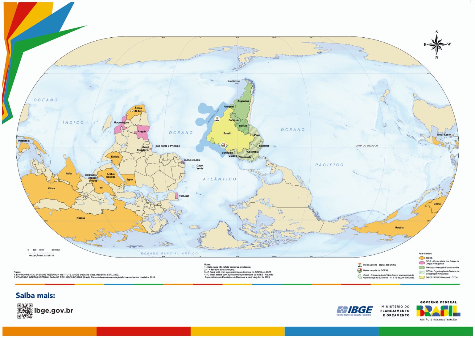 Sob Lula, IBGE lança mapa-múndi de cabeça para baixo e com Brasil no centro 2 Sob Lula, IBGE lança mapa-múndi de cabeça para baixo e com Brasil no centro 1