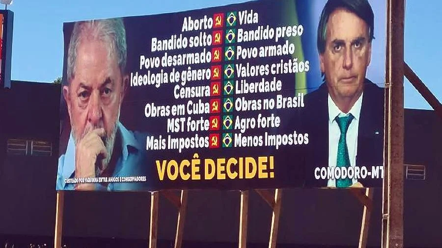 Painel derrubado pela Justiça Eleitoral em 2022, que associava Lula a aborto, criminalidade, imposto e censura, volta a circular 2