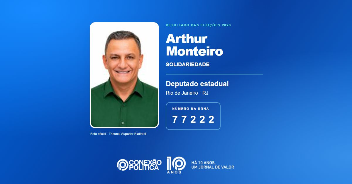 Foto oficial de Deputado Estadual — Eleições 2026: Arthur Monteiro, do SOLIDARIEDADE, é eleito deputado estadual no RJ com 35.844 votos