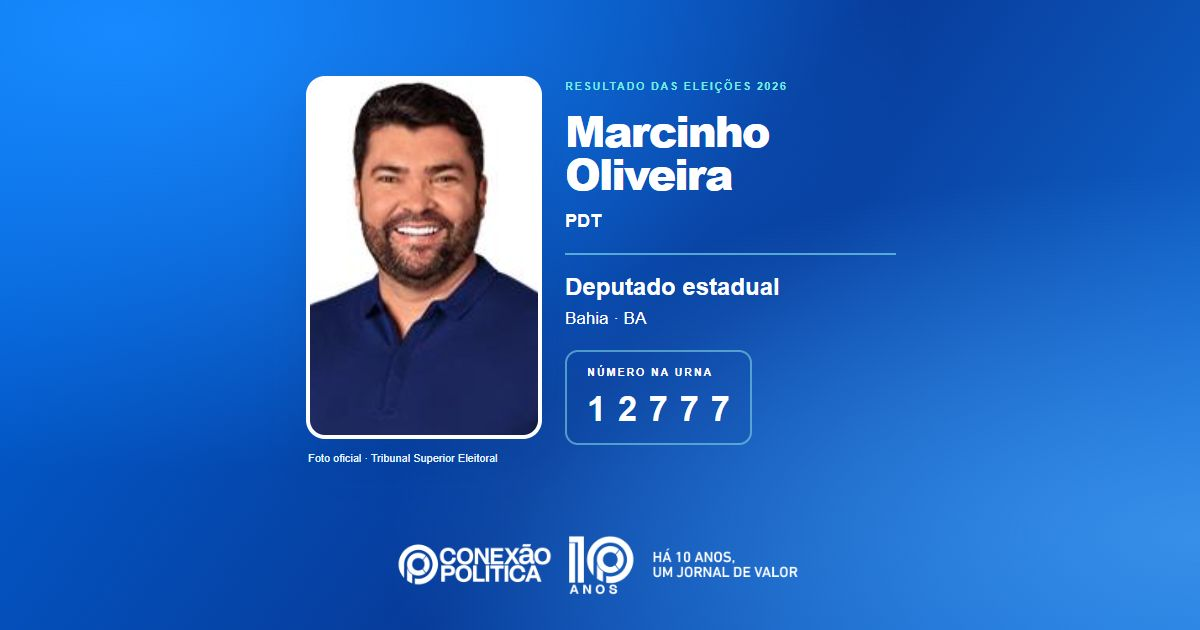 Foto oficial de Deputado Estadual — Eleições 2026: Marcinho Oliveira, do PDT, é eleito deputado estadual na BA com 83.074 votos