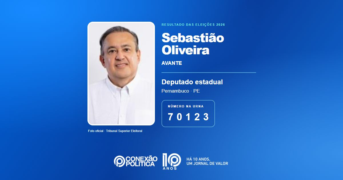 Foto oficial de Deputado Estadual — Eleições 2026: Sebastião Oliveira, do AVANTE, é eleito deputado estadual em PE com 40.882 votos