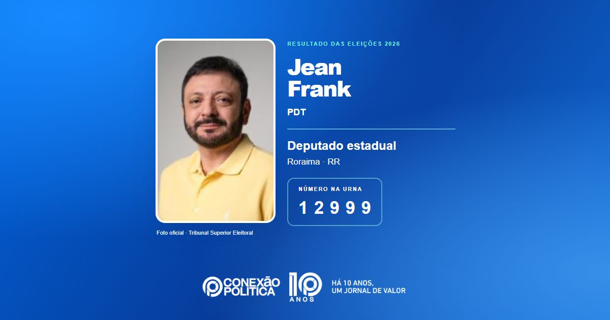 Foto oficial de Deputado Estadual — Eleições 2026: Jean Frank, do PDT, é eleito deputado estadual em RR com 4.595 votos