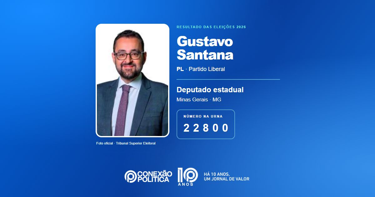 Foto oficial de Deputado Estadual — Eleições 2026: Gustavo Santana, do PL, é eleito deputado estadual em MG com 60.293 votos