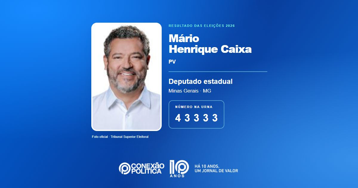 Foto oficial de Deputado Estadual — Eleições 2026: Mário Henrique Caixa, do PV, é eleito deputado estadual em MG com 53.501 votos