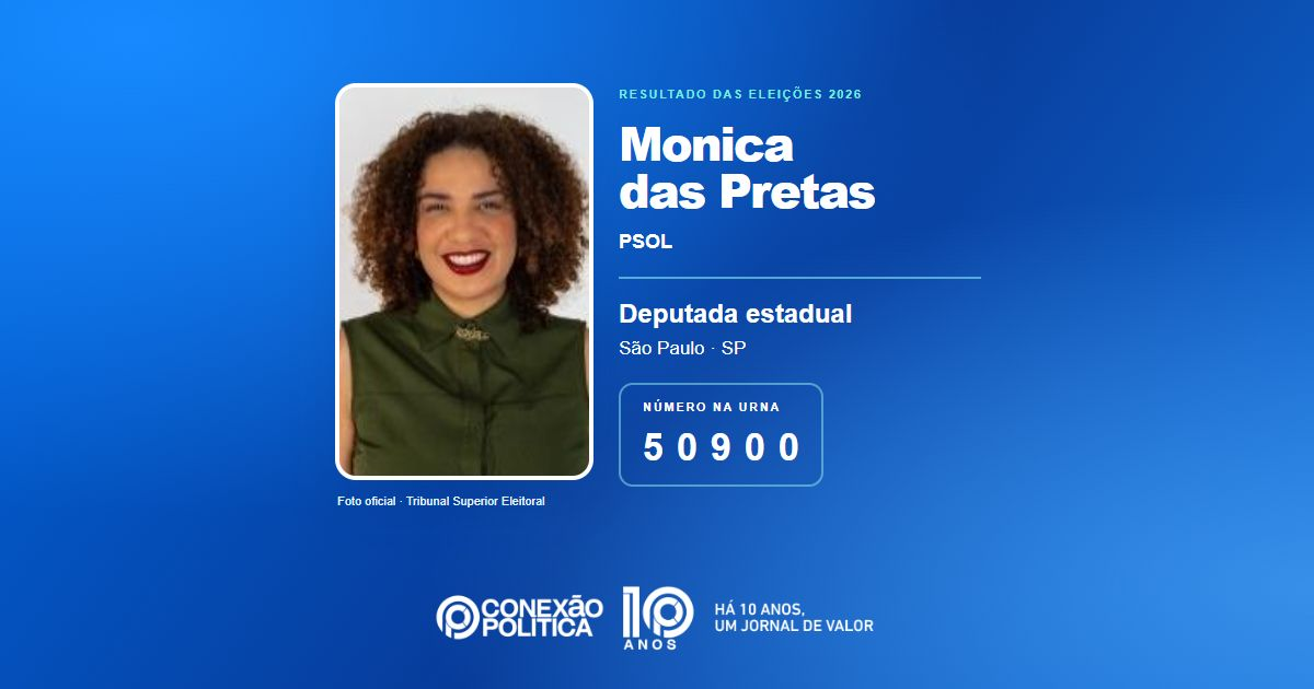 Foto oficial de Deputado Estadual — Eleições 2026: Monica das Pretas, do PSOL, é eleita deputada estadual em SP com 159.100 votos
