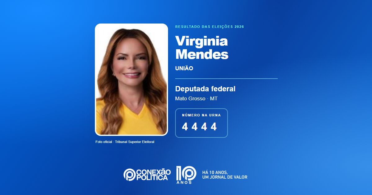 Foto oficial de Deputado Federal — Eleições 2026: Virginia Mendes, do UNIÃO, é eleita deputada federal em MT com 102.120 votos