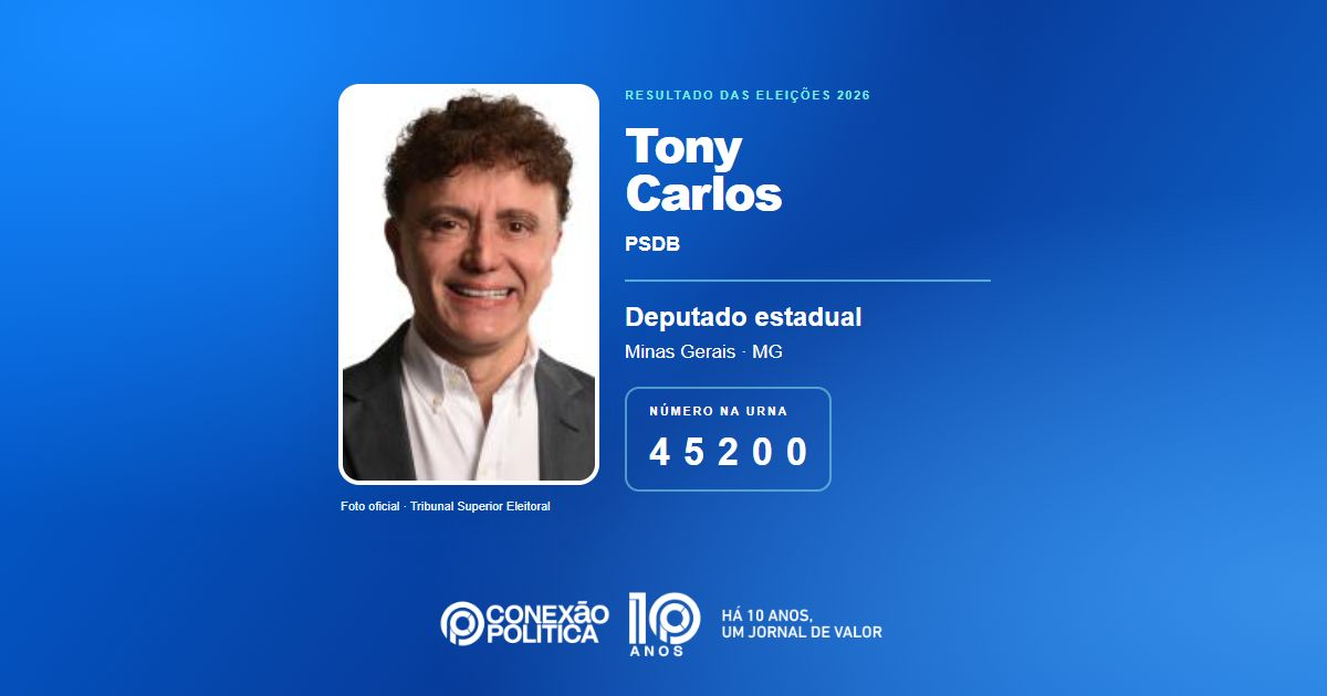 Foto oficial de Deputado Estadual — Eleições 2026: Tony Carlos, do PSDB, é eleito deputado estadual em MG com 56.546 votos