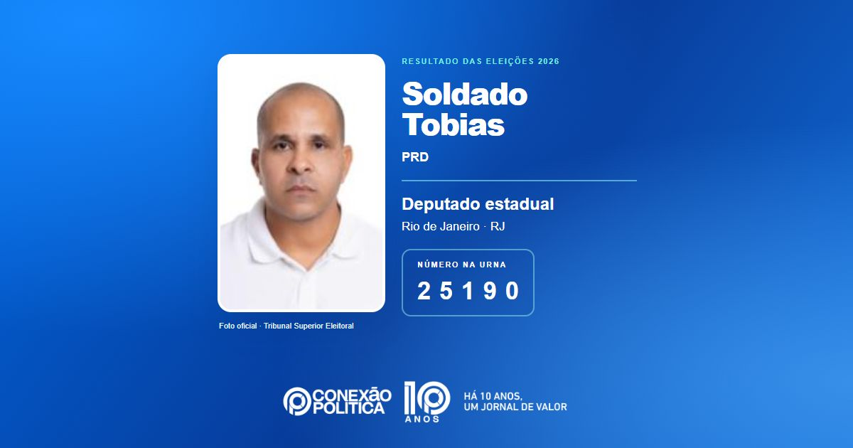 Foto oficial de Deputado Estadual — Eleições 2026: Soldado Tobias, do PRD, é eleito deputado estadual no RJ com 37.969 votos