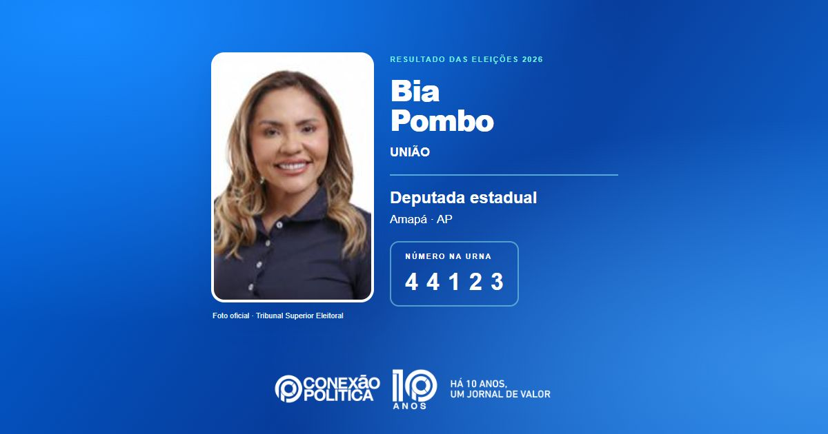 Foto oficial de Deputado Estadual — Eleições 2026: Bia Pombo, do UNIÃO, é eleita deputada estadual no AP com 9.771 votos