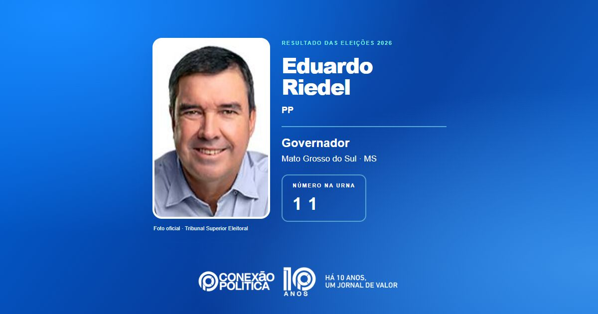 Eleições 2026: Eduardo Riedel, do PP, é eleito governador em MS com 914.323 votos