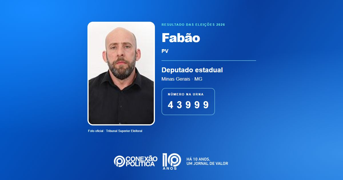 Foto oficial de Deputado Estadual — Eleições 2026: Fabão, do PV, é eleito deputado estadual em MG com 52.940 votos