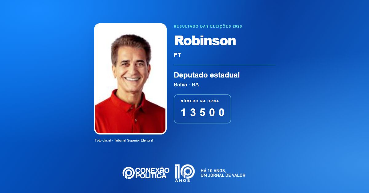 Foto oficial de Deputado Estadual — Eleições 2026: Robinson, do PT, é eleito deputado estadual na BA com 63.800 votos