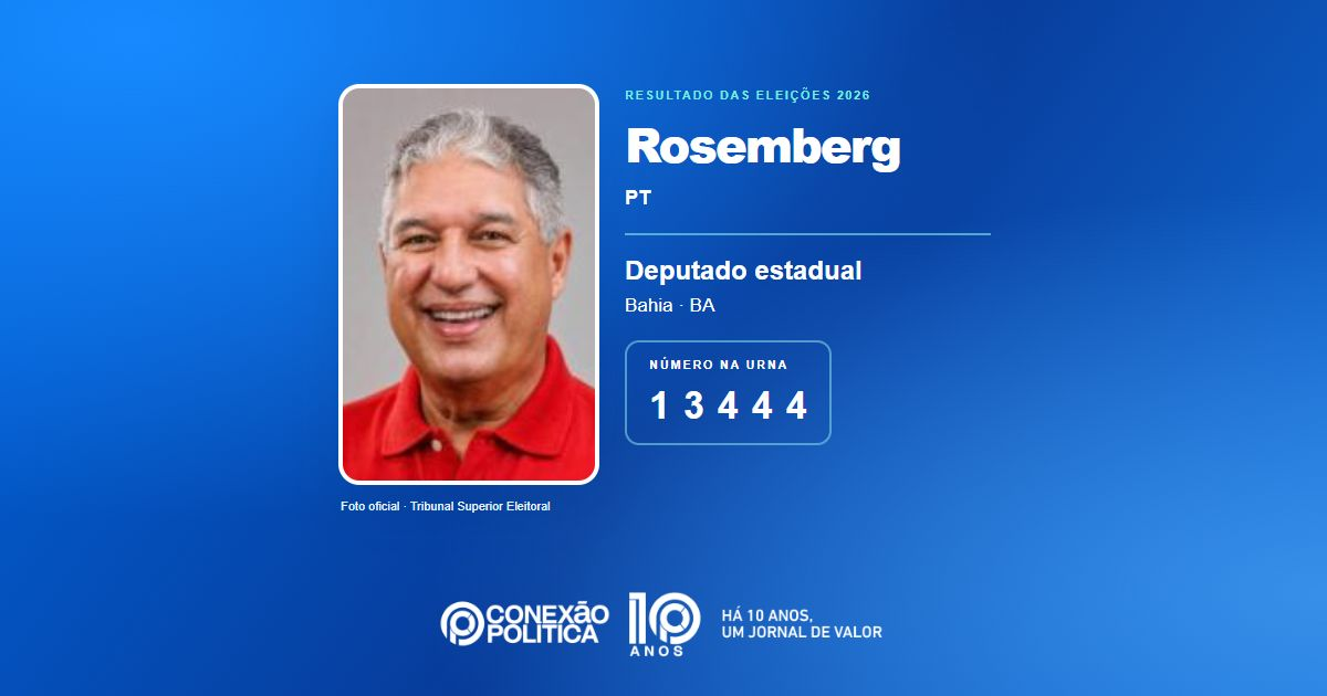 Foto oficial de Deputado Estadual — Eleições 2026: Rosemberg, do PT, é eleito deputado estadual na BA com 100.378 votos