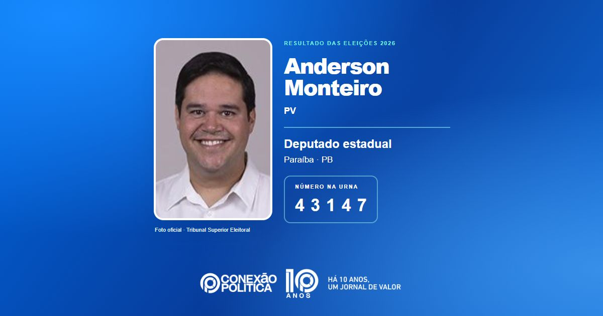 Foto oficial de Deputado Estadual — Eleições 2026: Anderson Monteiro, do PV, é eleito deputado estadual na PB com 29.541 votos