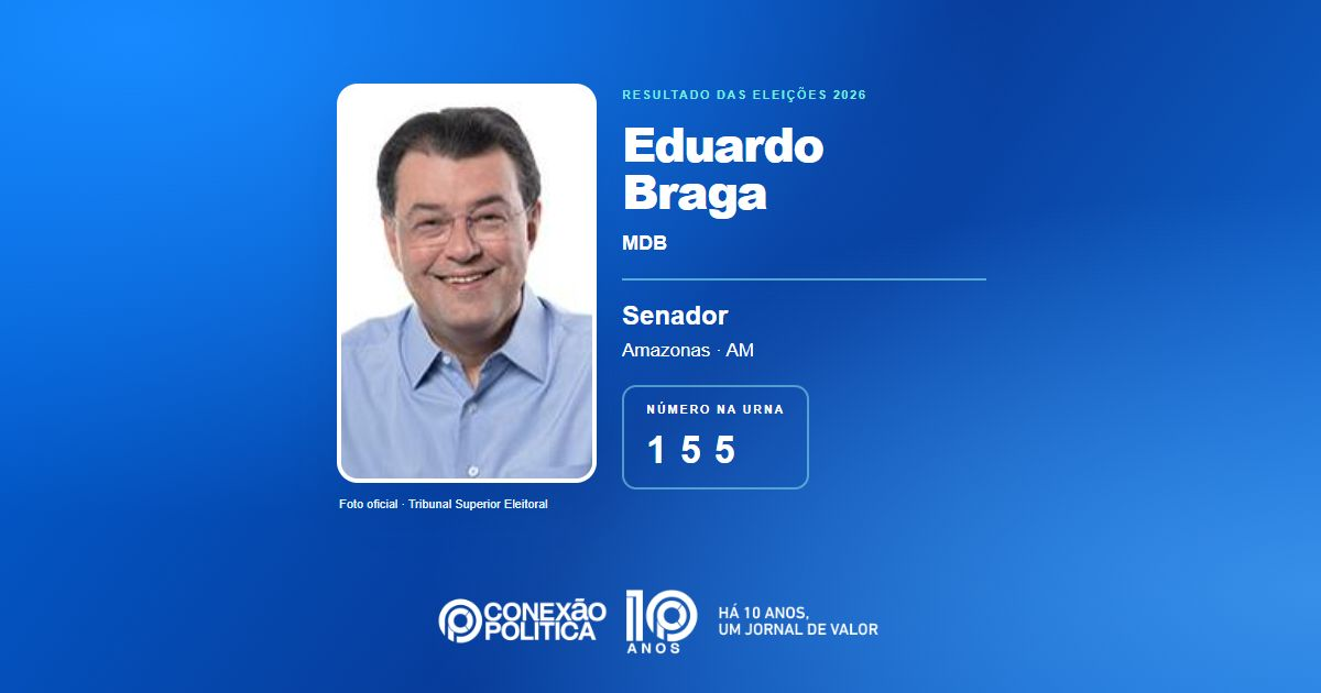 Eleições 2026: Eduardo Braga, do MDB, é eleito senador no AM com 1.240.471 votos