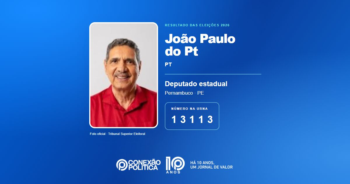 Foto oficial de Deputado Estadual — Eleições 2026: João Paulo do Pt, do PT, é eleito deputado estadual em PE com 77.550 votos
