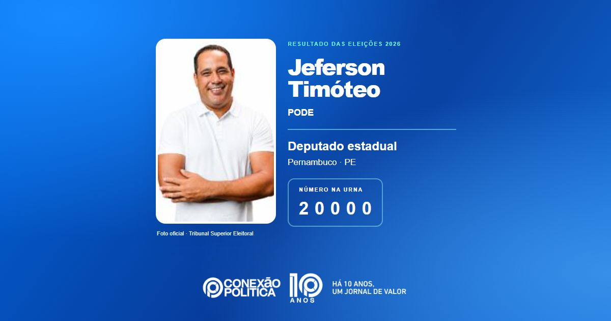 Foto oficial de Deputado Estadual — Eleições 2026: Jeferson Timóteo, do PODE, é eleito deputado estadual em PE com 33.968 votos