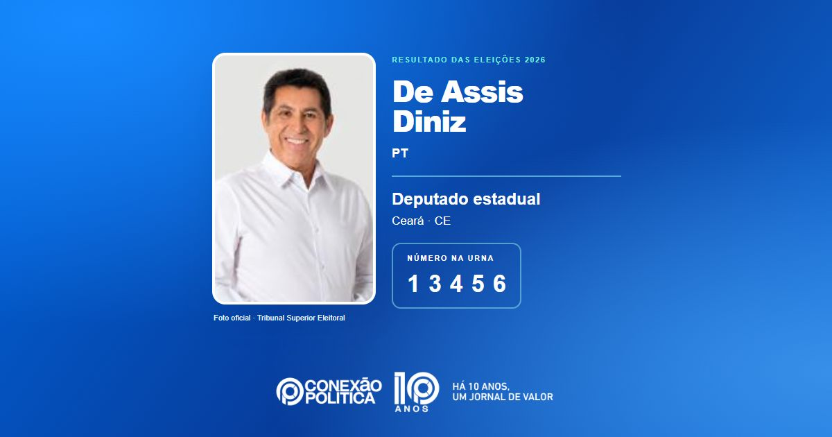 Foto oficial de Deputado Estadual — Eleições 2026: De Assis Diniz, do PT, é eleito deputado estadual no CE com 76.854 votos