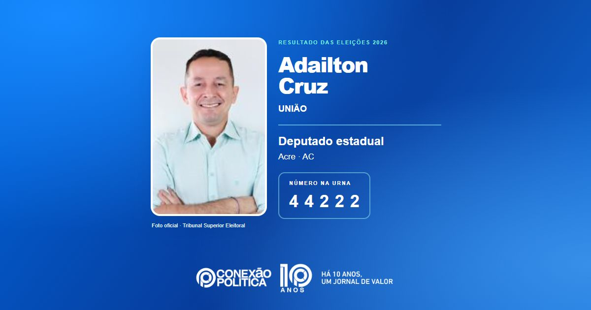 Foto oficial de Deputado Estadual — Eleições 2026: Adailton Cruz, do UNIÃO, é eleito deputado estadual no AC com 11.476 votos