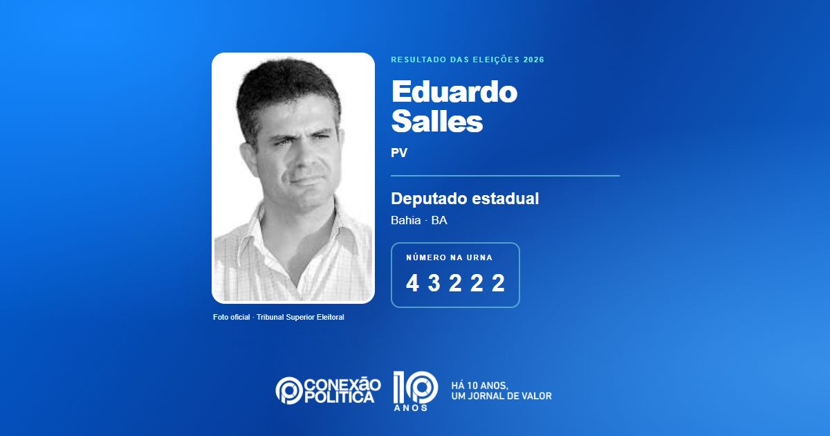 Foto oficial de Deputado Estadual — Eleições 2026: Eduardo Salles, do PV, é eleito deputado estadual na BA com 63.093 votos