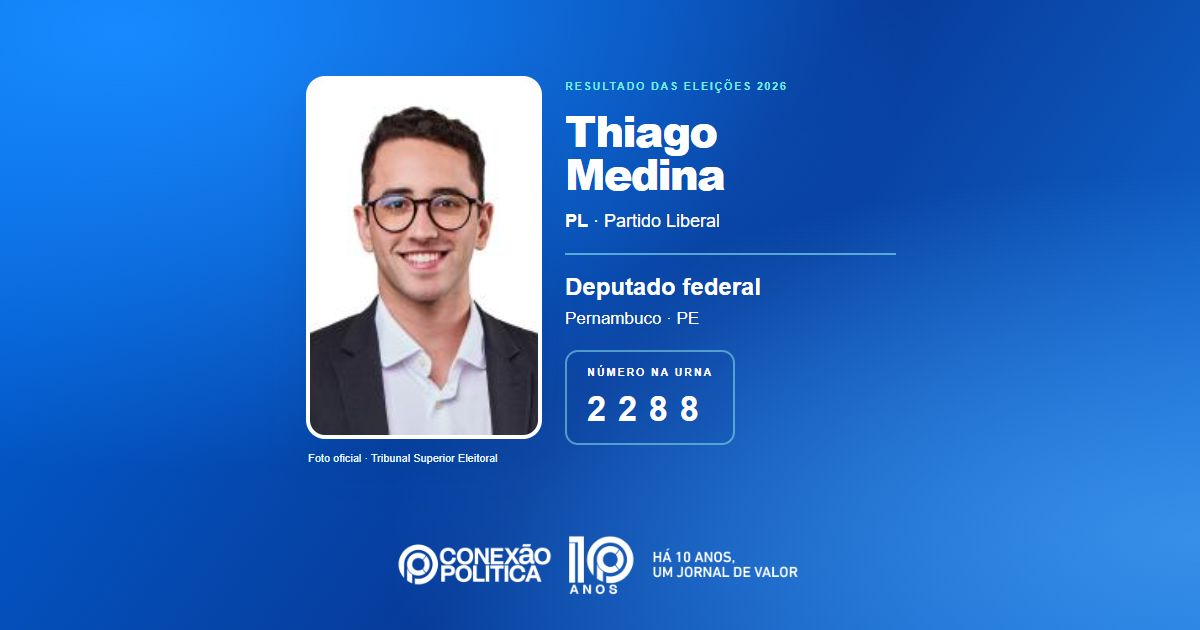 Foto oficial de Deputado Federal — Eleições 2026: Thiago Medina, do PL, é eleito deputado federal em PE com 88.354 votos