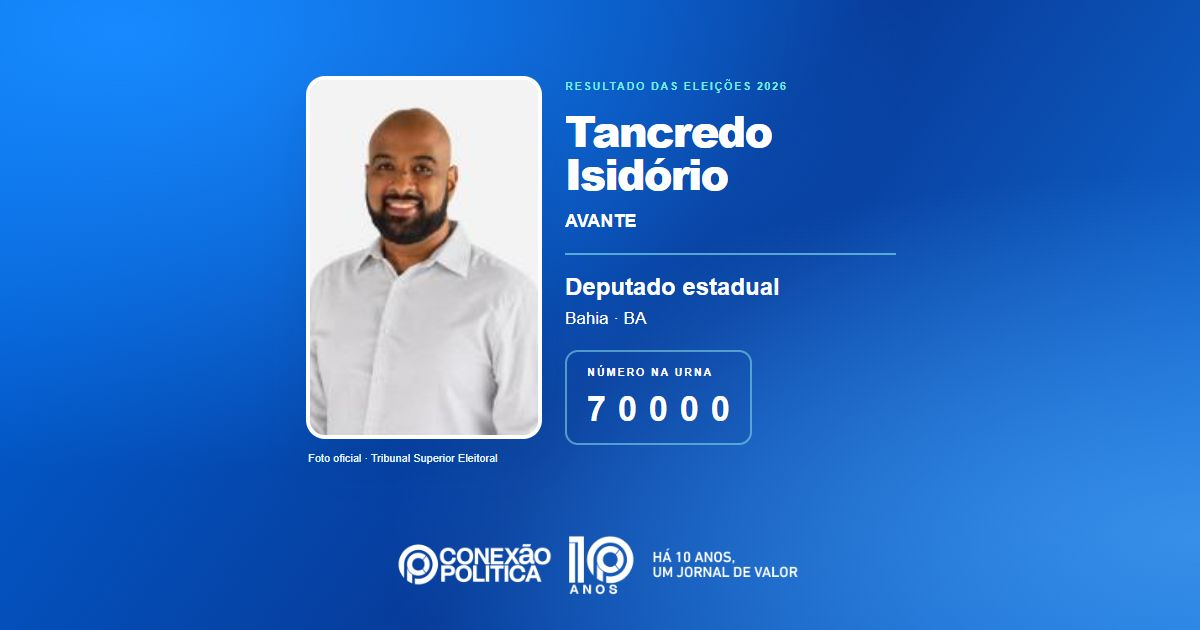 Foto oficial de Deputado Estadual — Eleições 2026: Tancredo Isidório, do AVANTE, é eleito deputado estadual na BA com 82.883 votos