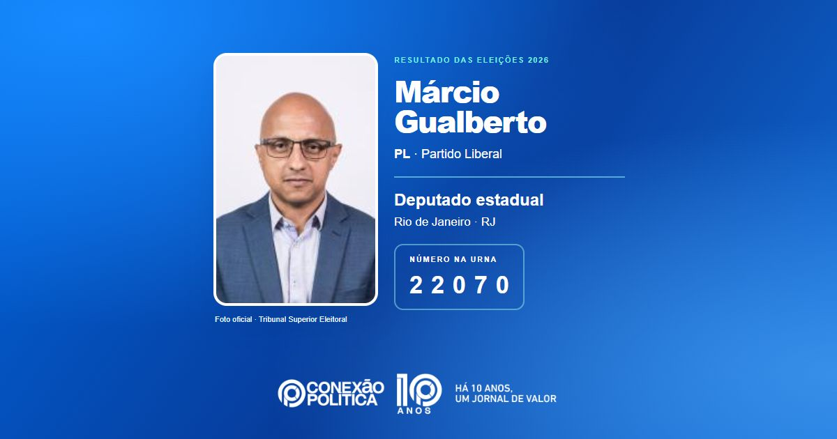 Foto oficial de Deputado Estadual — Eleições 2026: Márcio Gualberto, do PL, é eleito deputado estadual no RJ com 50.804 votos