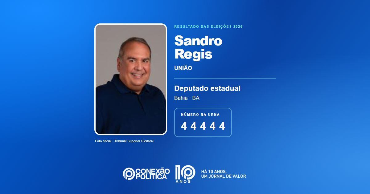 Foto oficial de Deputado Estadual — Eleições 2026: Sandro Regis, do UNIÃO, é eleito deputado estadual na BA com 91.754 votos