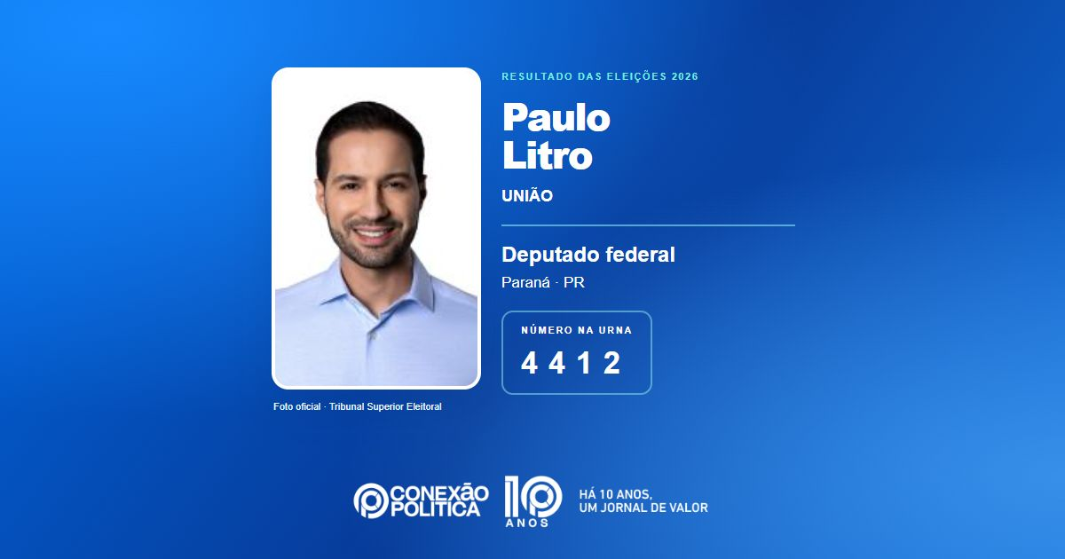 Foto oficial de Deputado Federal — Eleições 2026: Paulo Litro, do UNIÃO, é eleito deputado federal no PR com 88.601 votos