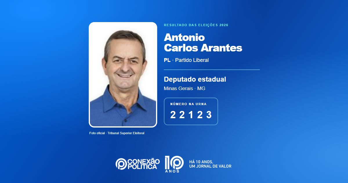 Foto oficial de Deputado Estadual — Eleições 2026: Antonio Carlos Arantes, do PL, é eleito deputado estadual em MG com 145.912 votos