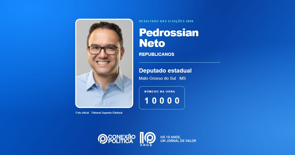 Foto oficial de Deputado Estadual — Eleições 2026: Pedrossian Neto, do REPUBLICANOS, é eleito deputado estadual em MS com 19.516 votos