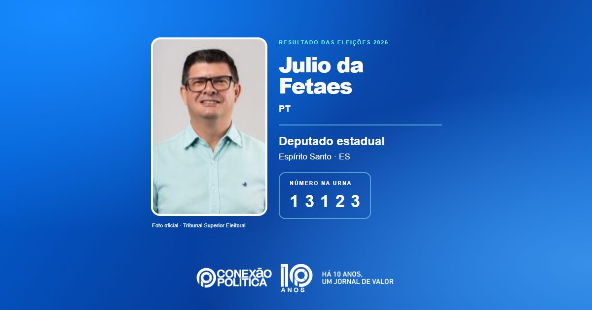 Foto oficial de Deputado Estadual — Eleições 2026: Julio da Fetaes, do PT, é eleito deputado estadual no ES com 17.775 votos