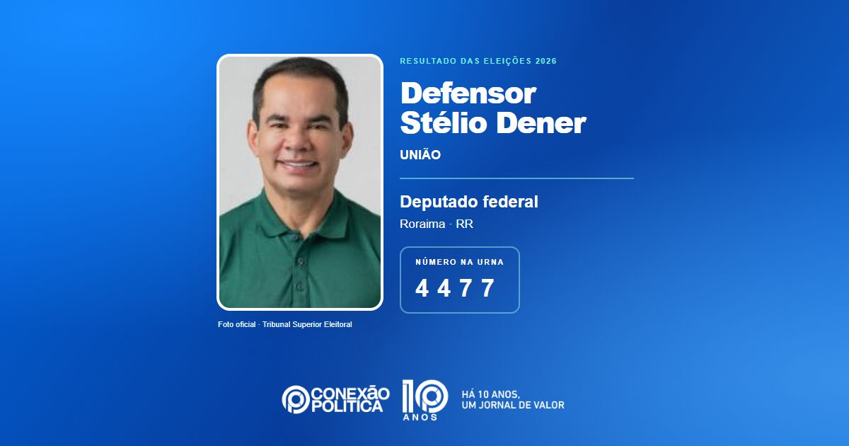 Foto oficial de Deputado Federal — Eleições 2026: Defensor Stélio Dener, do UNIÃO, é eleito deputado federal em RR com 14.972 votos