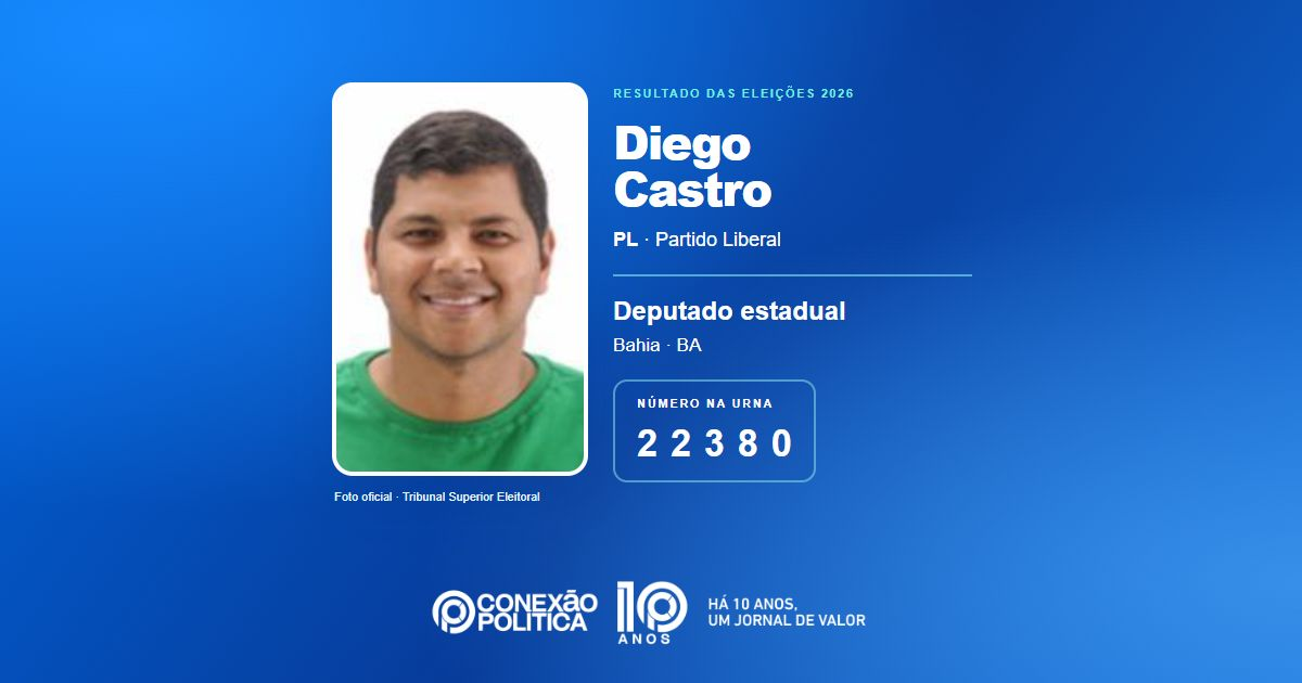 Foto oficial de Deputado Estadual — Eleições 2026: Diego Castro, do PL, é eleito deputado estadual na BA com 160.305 votos