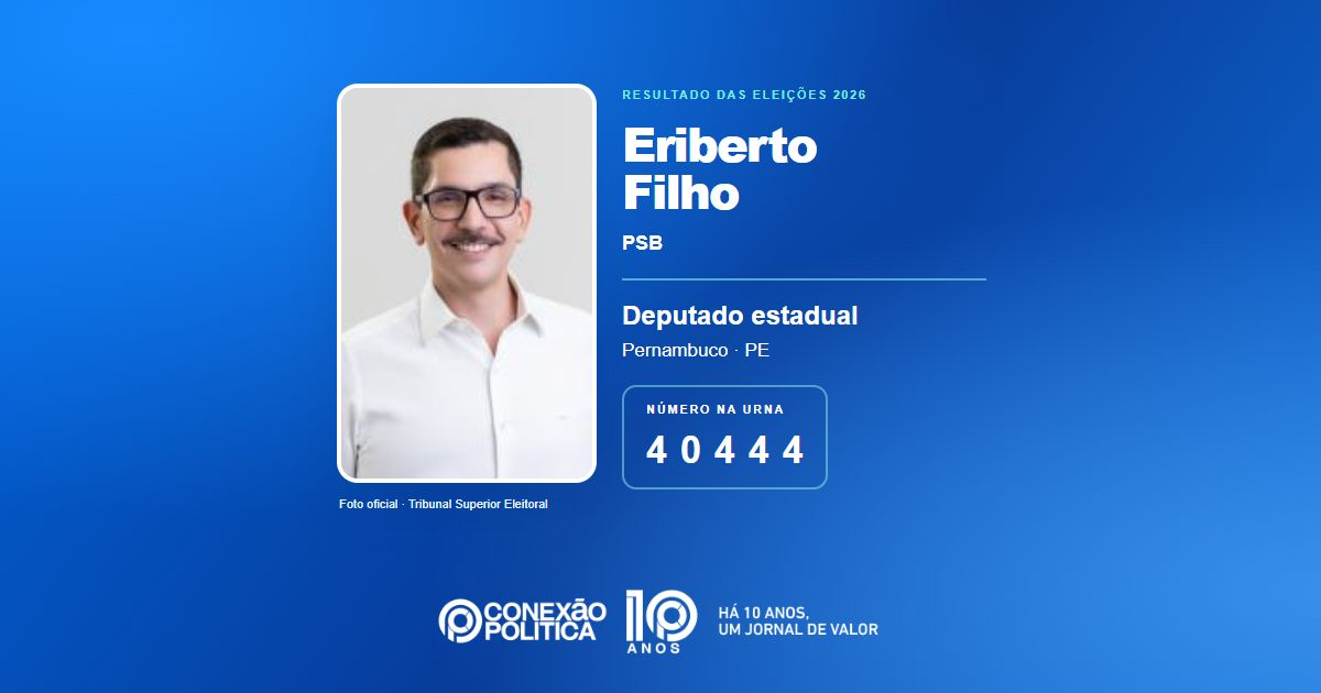 Foto oficial de Deputado Estadual — Eleições 2026: Eriberto Filho, do PSB, é eleito deputado estadual em PE com 78.070 votos