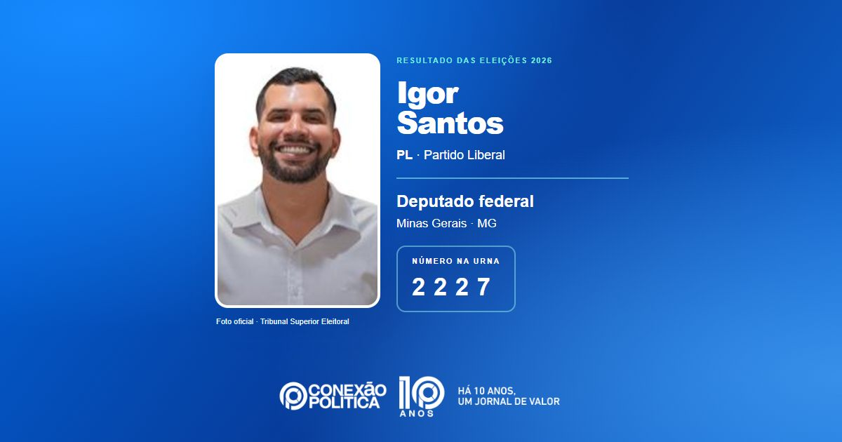 Foto oficial de Deputado Federal — Eleições 2026: Igor Santos, do PL, é eleito deputado federal em MG com 70.572 votos