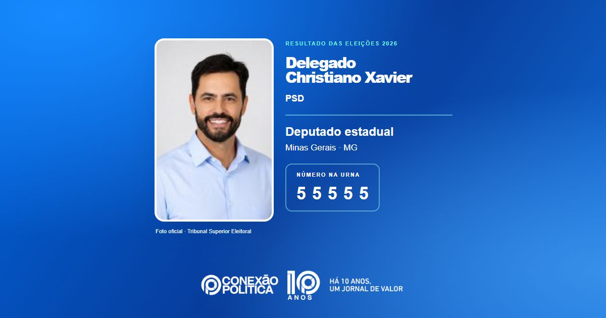 Foto oficial de Deputado Estadual — Eleições 2026: Delegado Christiano Xavier, do PSD, é eleito deputado estadual em MG com 79.871 votos