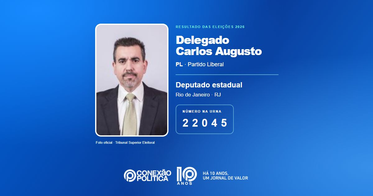 Foto oficial de Deputado Estadual — Eleições 2026: Delegado Carlos Augusto, do PL, é eleito deputado estadual no RJ com 58.142 votos