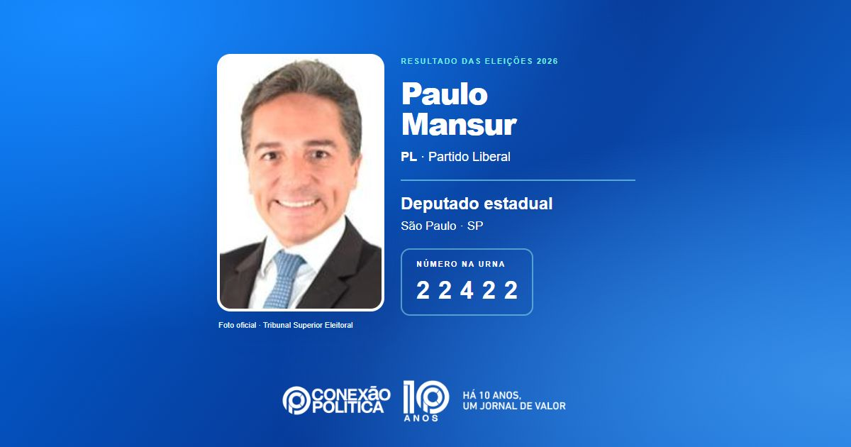 Foto oficial de Deputado Estadual — Eleições 2026: Paulo Mansur, do PL, é eleito deputado estadual em SP com 107.073 votos