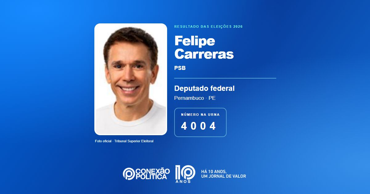 Foto oficial de Deputado Federal — Eleições 2026: Felipe Carreras, do PSB, é eleito deputado federal em PE com 148.971 votos